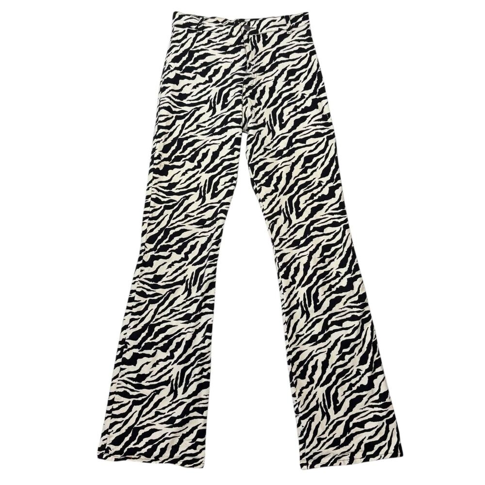 Motel Zebra Print High Rise Flare Pants Jeans Black and Cream S